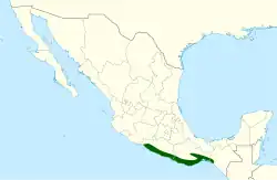 Distribución geográfica del colibrí piquiancho de Guerrero.