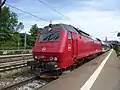 Una locomotora diesel-eléctrica de la clase ME en la estación de Østerport.