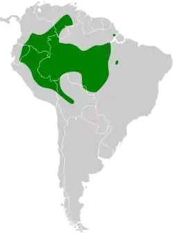 Distribución geográfica del dacnis ventriamarillo.