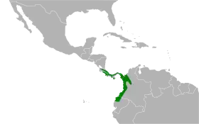 Distribución geográfica del dacnis muslirrojo.