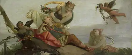 Rinaldo mientras duerme coronado por una guirnalda de flores de Amida