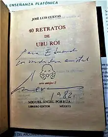 Dedicatoria autógrafa de José Luis Cuevas, 1982.