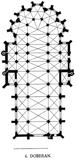 Planta de la iglesia (de Georg Dehio/Gustav von Bezold, Kirchliche Baukunst des Abendlandes. Stuttgart: Verlag der Cotta'schen Buchhandlung 1887-1901, Placa n.º 455).