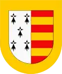 La casa de Laredo (Cantabria) según Fray Francisco Lozano, ostentó: Escudo partido: 1º, en campo de plata, cinco armiños, de sable, puestos en sotuer, y 2º, en campo de gules, tres fajas, de oro; bordura general de oro.