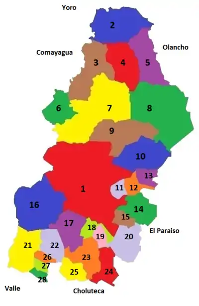 División administrativa de Francisco Morazán en Honduras