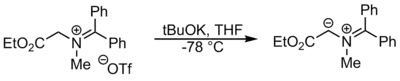 Deprotonation of iminium to form azomethine ylide.