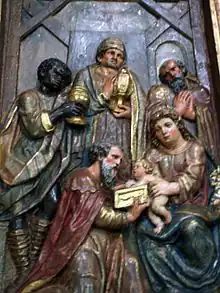 Detalle de la Adoración de los Reyes en el Retablo de la Inmaculada