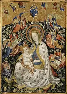 La Virgen y el Niño con ángeles en un jardín con un seto de rosas, hacia 1430Museo de Arte de Worcester