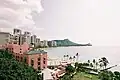 El Royal Hawaiian y Diamond Head, visto desde el Sheraton Waikiki