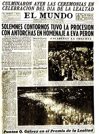 Ejemplar del Diario El Mundo de Editorial Haynes, del 19-10-1952.