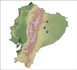 Los puntos en azul indican donde se encontró la especie.