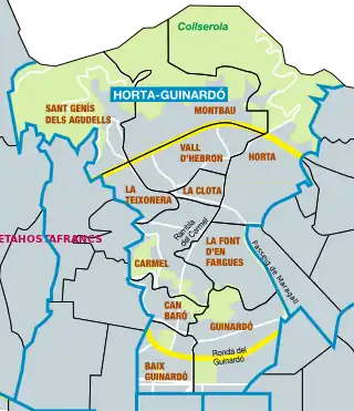 Mapa de barrios del distrito de Horta-Guinardó.