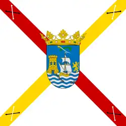 Bandera de un batallón de la División Cántabra en 1809, el lábaro cántabro en sus esquinas