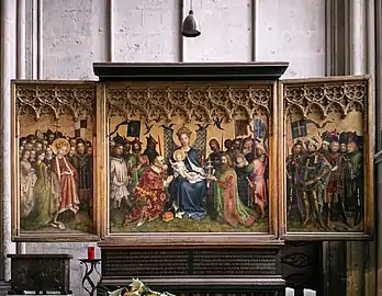 Retablo de los Reyes Magos (Dreikönigsaltar) en la catedral de Colonia, de Stefan Lochner (1445).