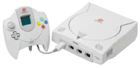 An NTSC-U Sega Dreamcast Console and controller with VMU.