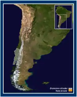 Mapa de distribución de Dromiciops.