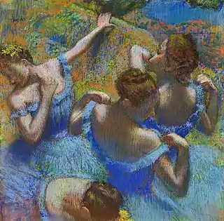 Degas, Bailarinas vestidas de azul (pastel)