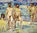 Bañistas masculinos, 1907–1908, óleo sobre lienzo, 206 x 227.5 cm, Ateneum, Helsinki.