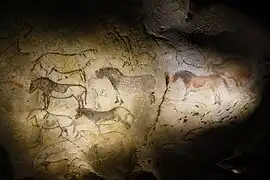 Caballos en la Cueva de Ekain (magdaleniense de la zona franco-cantábrica).