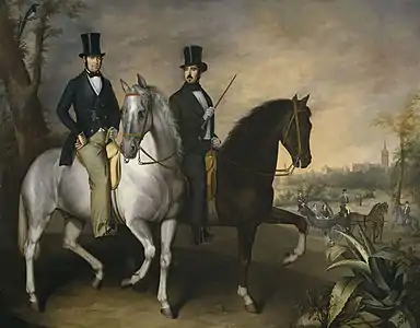 El conde de Pinohermoso y el marqués de Molins a caballo en las afueras de Sevilla. De José Roldán Martínez (Museo del Prado).