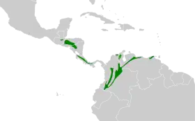 Distribución geográfica del fiofío montano.