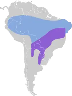 Distribución geográfica del fiofío grande.