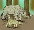 Reconstrucción de un Embolotherium grangeri adulto y su cría