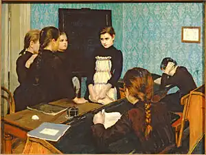 Niña nueva en la escuela (1892), óleo sobre lienzo – Galería Tretiakov