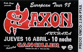 Entrada de concierto de Saxon con Ankhara de teloneros