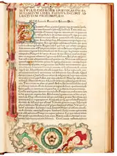 Primera página de la edición de las Epistulae ad familiares de Cicerón, impresa en Venecia por Wendelinus de Spira en 1471.