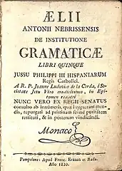 Gramática de Nebrija editada por el Hospital General de Pamplona (1830)