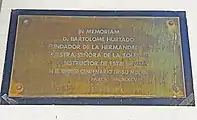 Placa tercer centenario de la muerte de Bartolomé Hurtado 1698-1998.