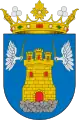 Almansa usó por armas, en Escudos y Pendones, en campo azur (azul), la divisa de su Castillo propio sobre un peñasco, hasta que el Serenísimo Señor Infante Don Manuel, Marqués de Villena, la favoreció con añadirle las suyas, que son un brazo de Ángel con la espada en la mano, puesto en ambos lados de la torre del homenaje; y sobre lo alto del Escudo, su Corona de Marqués.