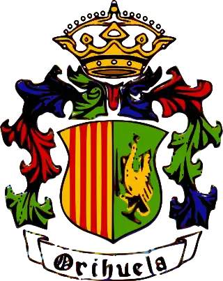 Escudo con una versión simplificada del Oriol y la inscripción Orihuela.