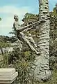 Escultura “Bubi subiendo a una palmera en busca de topé” (1959) que preside la entrada ajardinada de la Academia Ecuatoguineana de la Lengua Española en Malabo.