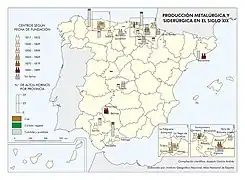 Mapa de la producción metalúrgica y siderúrgica (1800-1899).