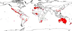 Distribución mundial en su máxima extensión.