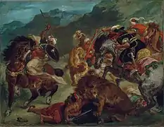 La caza del león, de Delacroix, 1858.