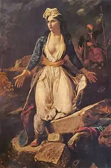 "Grecia expirante entre las ruinas de Missolonghi" por Eugène Delacroix.