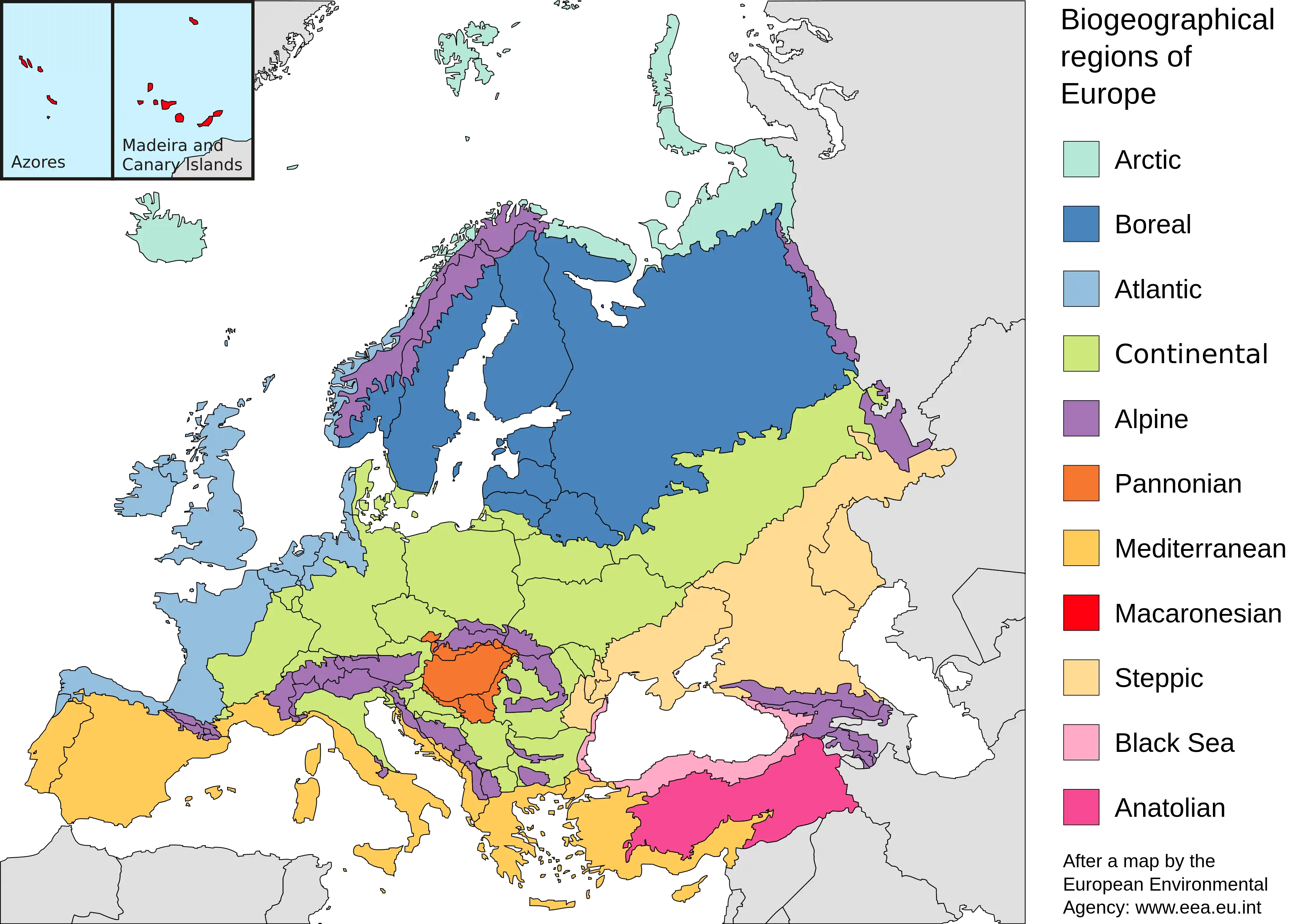 Map of the biogeographical regions of Europe