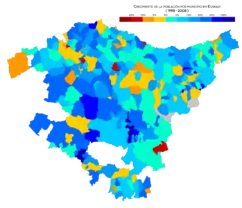 Crecimiento de la población por municipio (1998-2008)