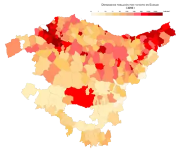 Densidad de población por municipio (2018)