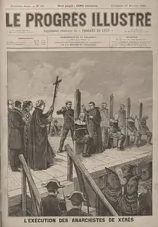 Ejecución en Jerez de siete anarquistas acusados de pertenecer a La Mano Negra, 1884 (ilustración de una revista francesa de 1892).