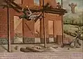 Exvoto. Un carpintero se salva luego de caer del segundo piso de una casa parroquial en 1954.