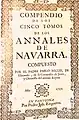 Compendio de los Anales de Navarra redactado por el jesuita P.M. de Elizondo (1732)