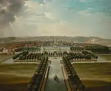 Pintura del château en el siglo XVIII (vista desde los jardines), artista anónimo, conservado en el Museo loreno de Nancy