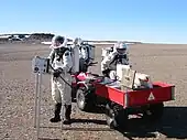 Nell Beedle, Emily MacDonald and Frank Eckardt of Crew 7 use a reflectance spectrometer during EVA on July 19, 2002.