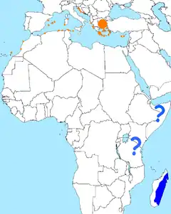 Naranja: Colonias de críaAzul: Zona de invernada