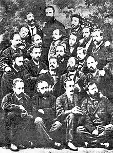 El primer grupo de militantes españoles de la Internacional, con Fanelli. Fotografía de 1869.