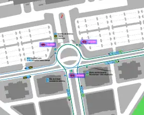 Mapa zonal de la estación de Feria de Madrid con las líneas de autobús que pasan, entre las que se encuentra la N3.